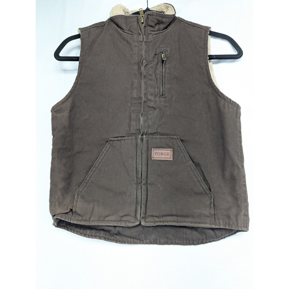 Forge Mens Canvas Sherpa Lined Workwear Vest Brown Full Zip Mock Neck Small
